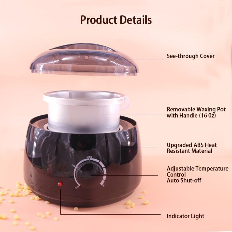 500cc Wax Bean Heater with digital control for hair removal, unscented, plug powered for European standard, suitable for salon and home use.