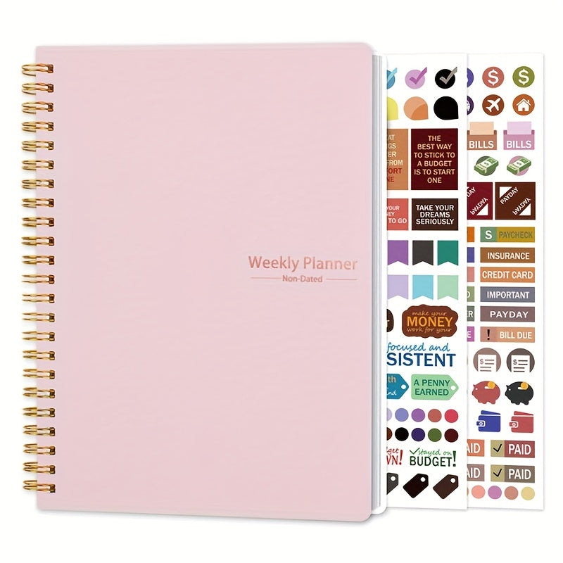 1pc undated A5 spiral planner with 52 sheets, PVC cover, ideal for goal setting and planning.