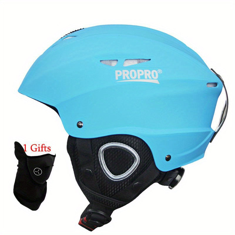 PROPRO High-Performance Ski Helmet for Men & Women: Durable PC material, integrally-molded with ventilated vents, adjustable strap, carbon fiber side panels. Includes free gift. Ideal for