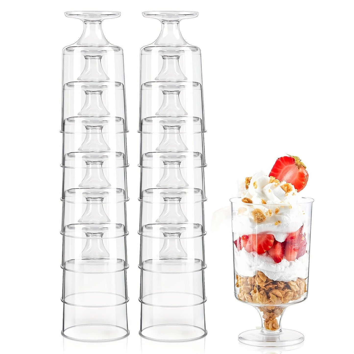 20 pieces of 3.5 oz transparent mini dessert cups, ideal for serving ice cream, mousse, dessert, cheese, pudding, cupcakes, and snacks. These versatile cups can also be used as drinkware for parties and gatherings, making them a must-have in your kitchen!