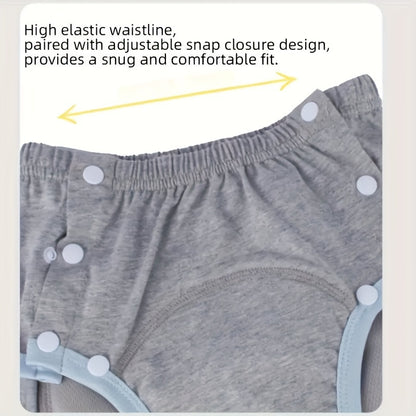 2 reusable cotton adult diapers with snap closure for seniors, available in multiple sizes.