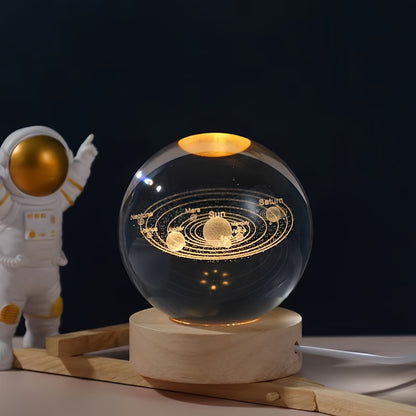 3D crystal ball LED night light for Saturn in the Galaxy Solar System, USB powered with polished finish for home decor and birthday gifts.