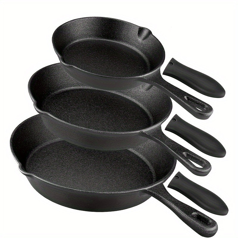 Set of 3 Preseasoned Cast Iron Skillets - Hand Wash Only, Durable Cookware with Heat-Resistant Handles for Frying, Baking, Stir-Frying - Oven Safe, PFOA & Cadmium Free - Sizes: 15.24cm, 20.32cm, 25.4cm