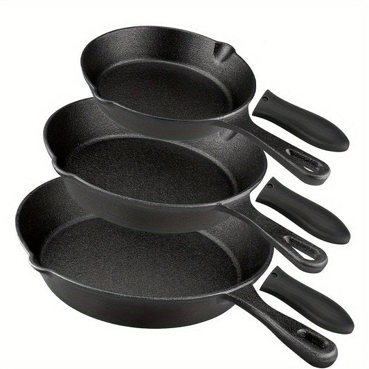 Set of 3 Preseasoned Cast Iron Skillets - Hand Wash Only, Durable Cookware with Heat-Resistant Handles for Frying, Baking, Stir-Frying - Oven Safe, PFOA & Cadmium Free - Sizes: 15.24cm, 20.32cm, 25.4cm