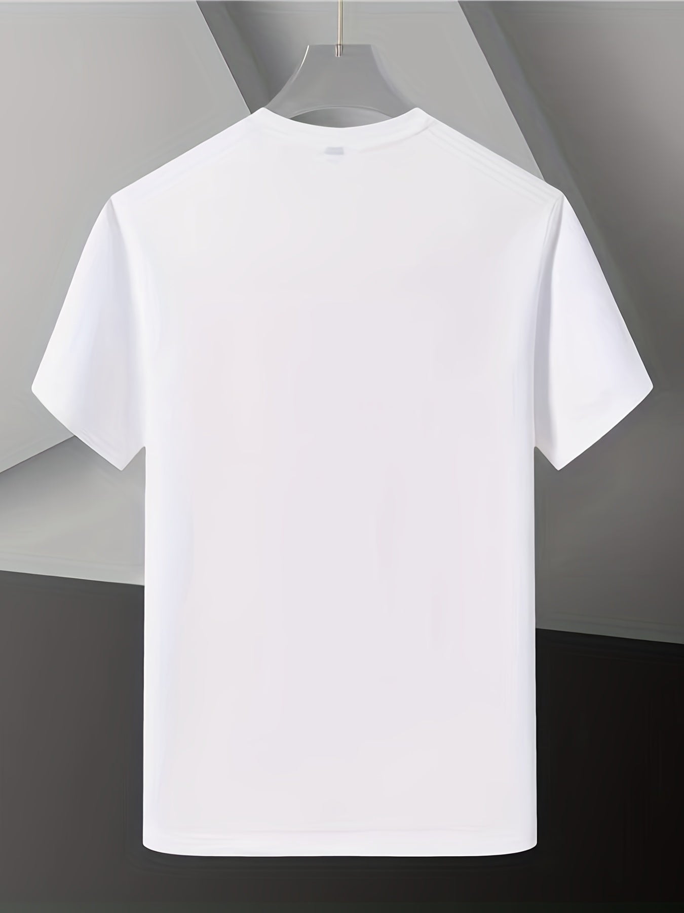 One Men's Casual Short Sleeve T-Shirt with Round Neck, Letter Print, and Lightweight Fabric, suitable for Spring/Summer/Autumn.