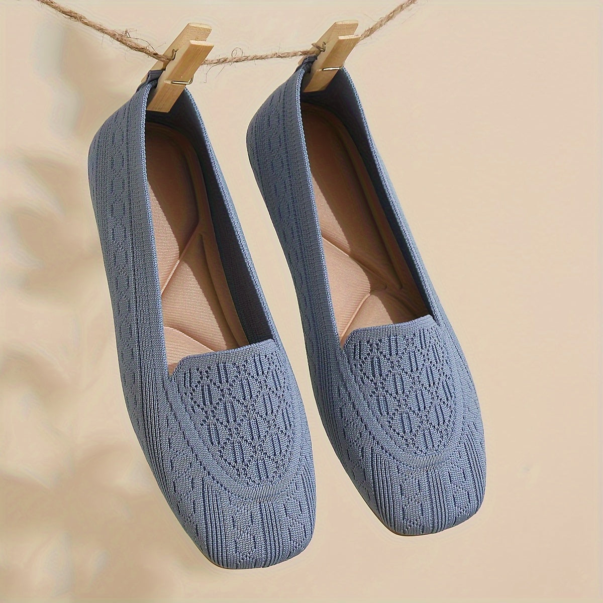 Breathable knit slip-on loafers with square toe, perfect for casual wear.