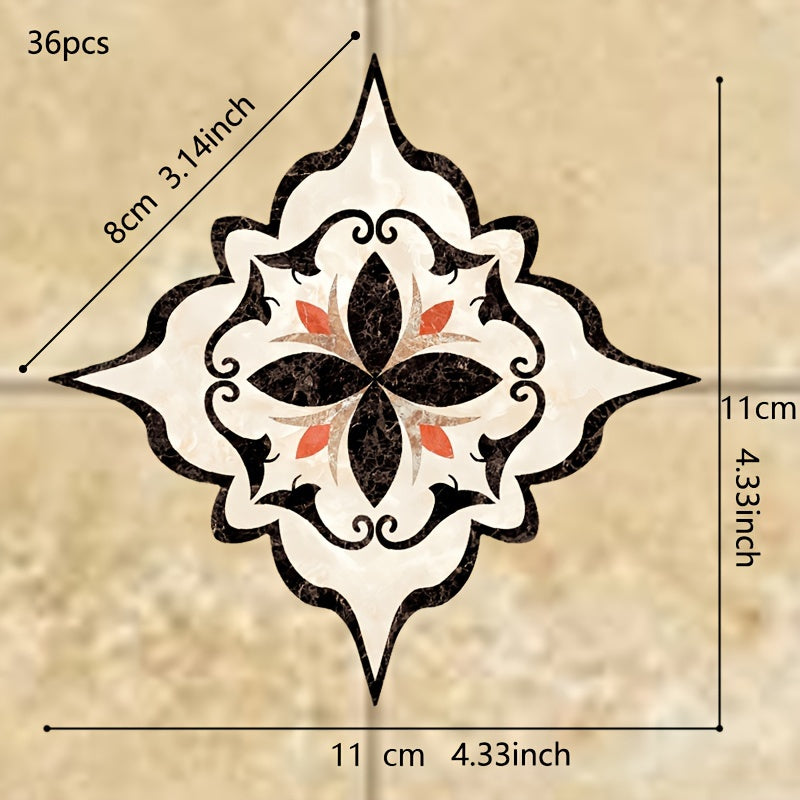 Набор из 36 наклеек на плитку в стиле бохо — самоклеящиеся, водостойкие наклейки для полов в гостиной, кухне и ванной комнате — квадратные, размером 11,0 см, легко наносятся для украшения дома.