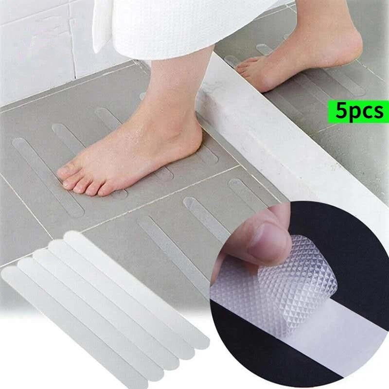 Set of 5 Clear PC Anti-Slip Strips for Bathtubs, Showers, Stairs, and Floors - Transparent Non-Slip Safety Decals for Indoor Use, Shower Stickers, and Bath Safety Strips