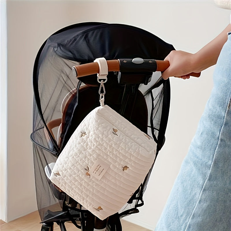 Bear Mommy Bag, a Multifunctional Quilted Stroller Hanging Bag with Cute Embroidery, made from Cotton and offers Portable Storage Solution.