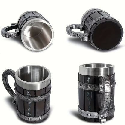 Stylish 20oz stainless steel mug with a resin crafted double-wall design. Suitable for hot or cold beverages. Hand wash only.