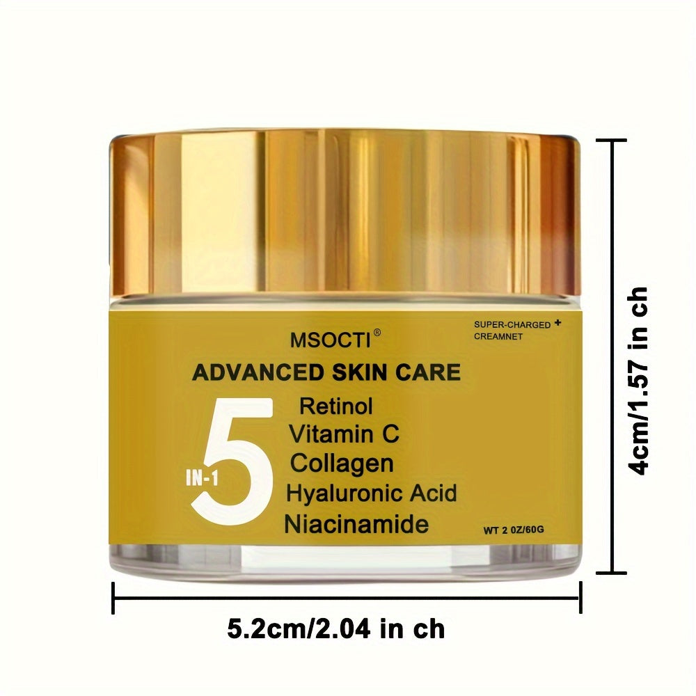 1pc MSOCTI Advanced 5-in-1 Anti-Aging Cream for All Skin Types - Moisturizing Face Cream with Retinol, Vitamin C, Collagen, Hyaluronic Acid, Niacinamide - Alcohol-Free, Firming & Repairing