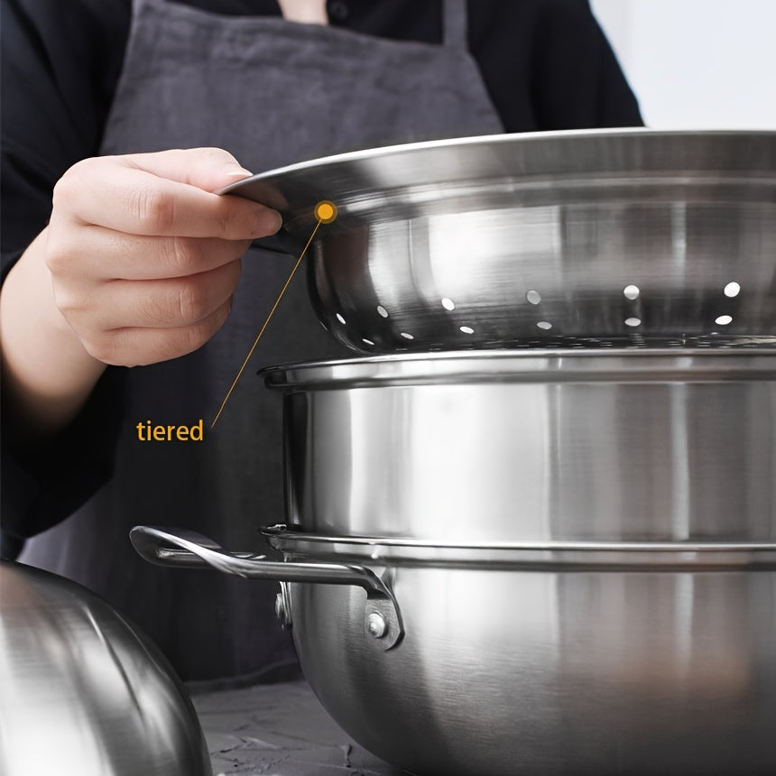 Stainless Steel Flying Saucer Steamer with Lid - Multi-Functional 1pc Accessory for Home Cooking, Fruit Storage, Pot Stand, and Steaming Rack - Compatible with 24-28cm Cookware