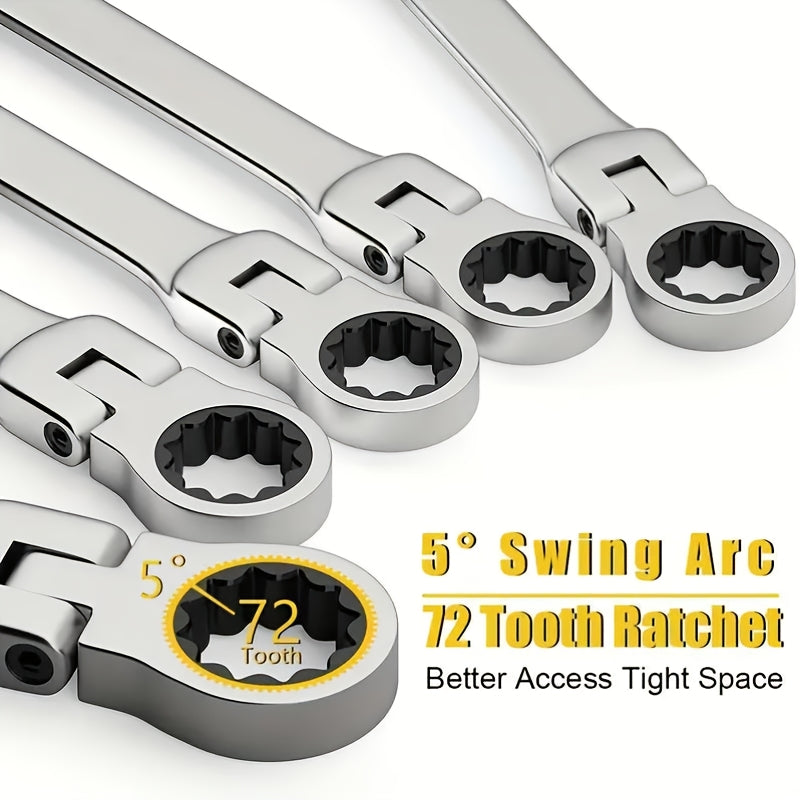 72 Teeth Flexible Head Ratchet Wrench Set with Swivel Design for Cars, Bikes, and Home Maintenance. Durable metal tools for auto and home repair essentials.