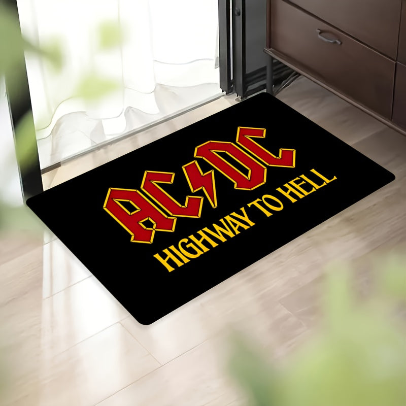 Introducing the 1 piece AC/DC Highway to Hell Welcome Doormat! Made of non-slip polyester material, this machine washable and lightweight rectangle area rug is perfect for any room in your home or office, as well as indoor and outdoor entrances. Make a