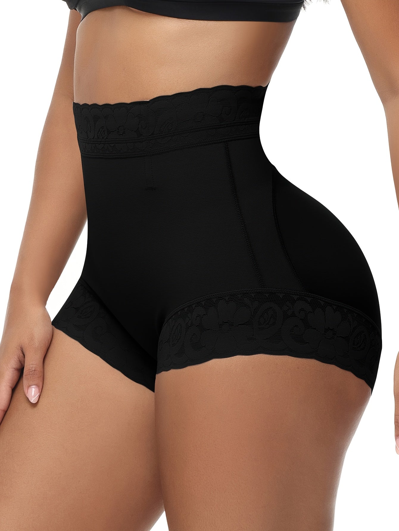 Shapewear shorts with lace trim for comfortable tummy control and butt lifting.