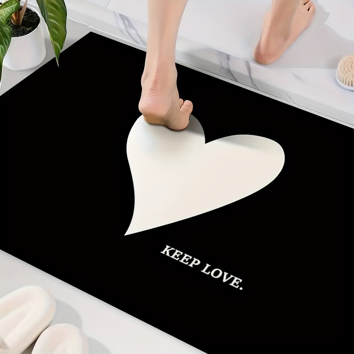 Valentine's Day themed soft and comfortable white heart patterned carpet, made of absorbent non-slip velvet material. Perfect for bathroom, kitchen, or laundry room decor all year round. Machine washable and anti-slip for added convenience.