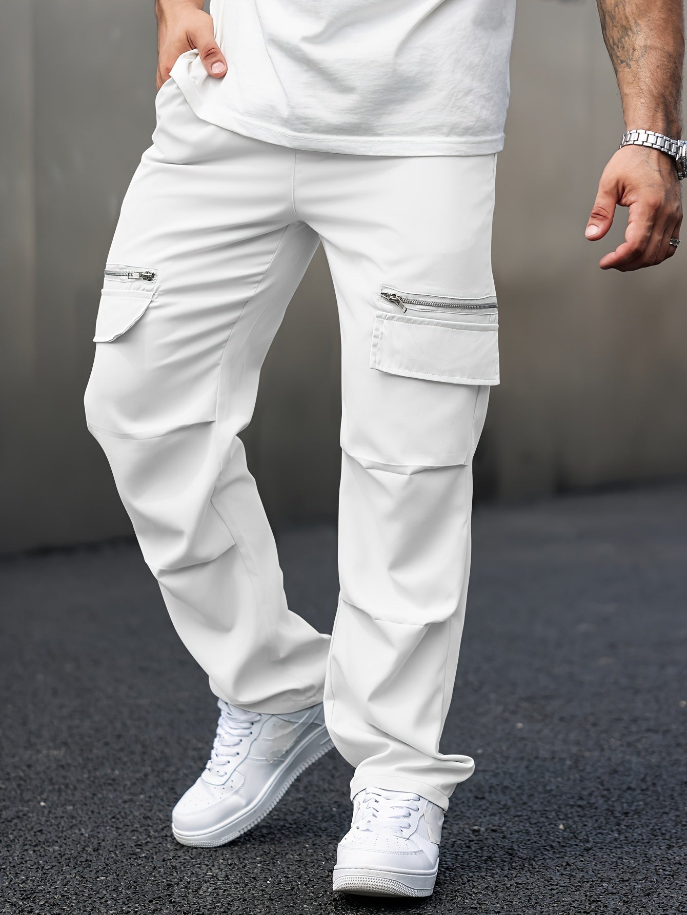 Men's cargo pants with multiple pockets, street style