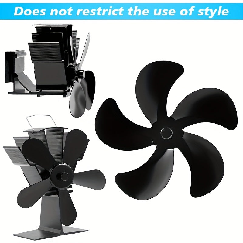 Replacement blades made of heat-driven aluminum alloy for a 5-blade stove fan, designed for wood burning fireplaces. These accessories are compatible with the fan to keep it running efficiently.