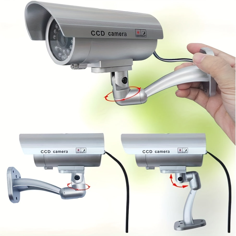 2-Pack Dummy Security Cameras with LED lights for Home Security, Outdoor/Indoor Use, with Warning Sticker.