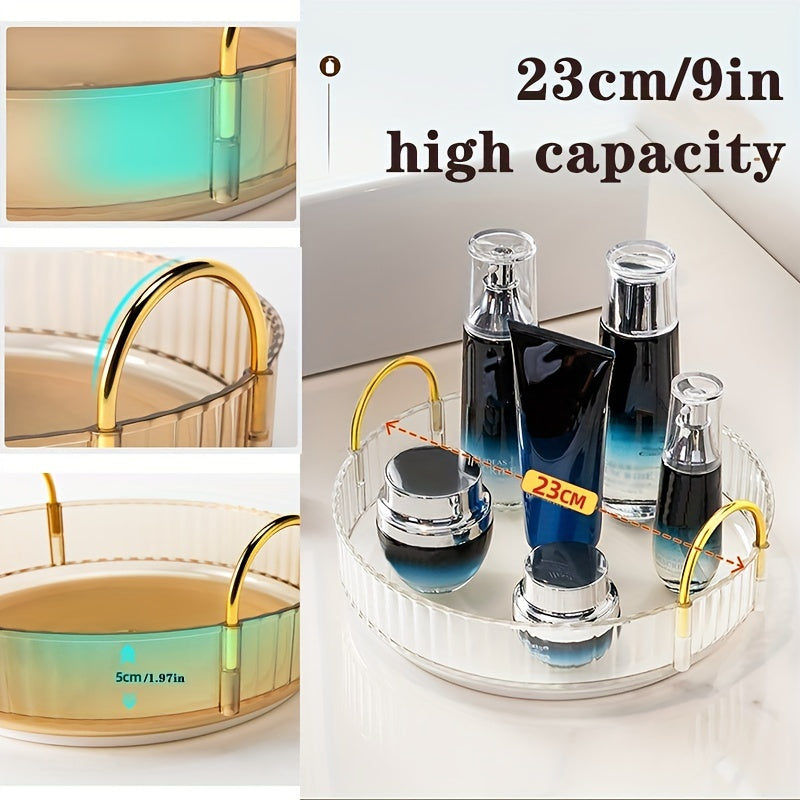 Spacious 360-Degree Rotating Makeup Organizer with Adjustable Carousel Spinning Rack for Cosmetics and Brushes - Ideal for Vanity Countertop Organization