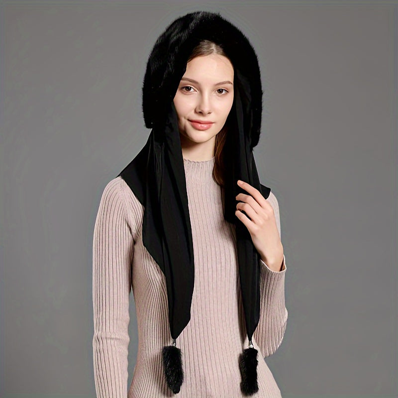 Stylish faux mink fur beanie and scarf set for women, perfect for winter warmth and breathability.