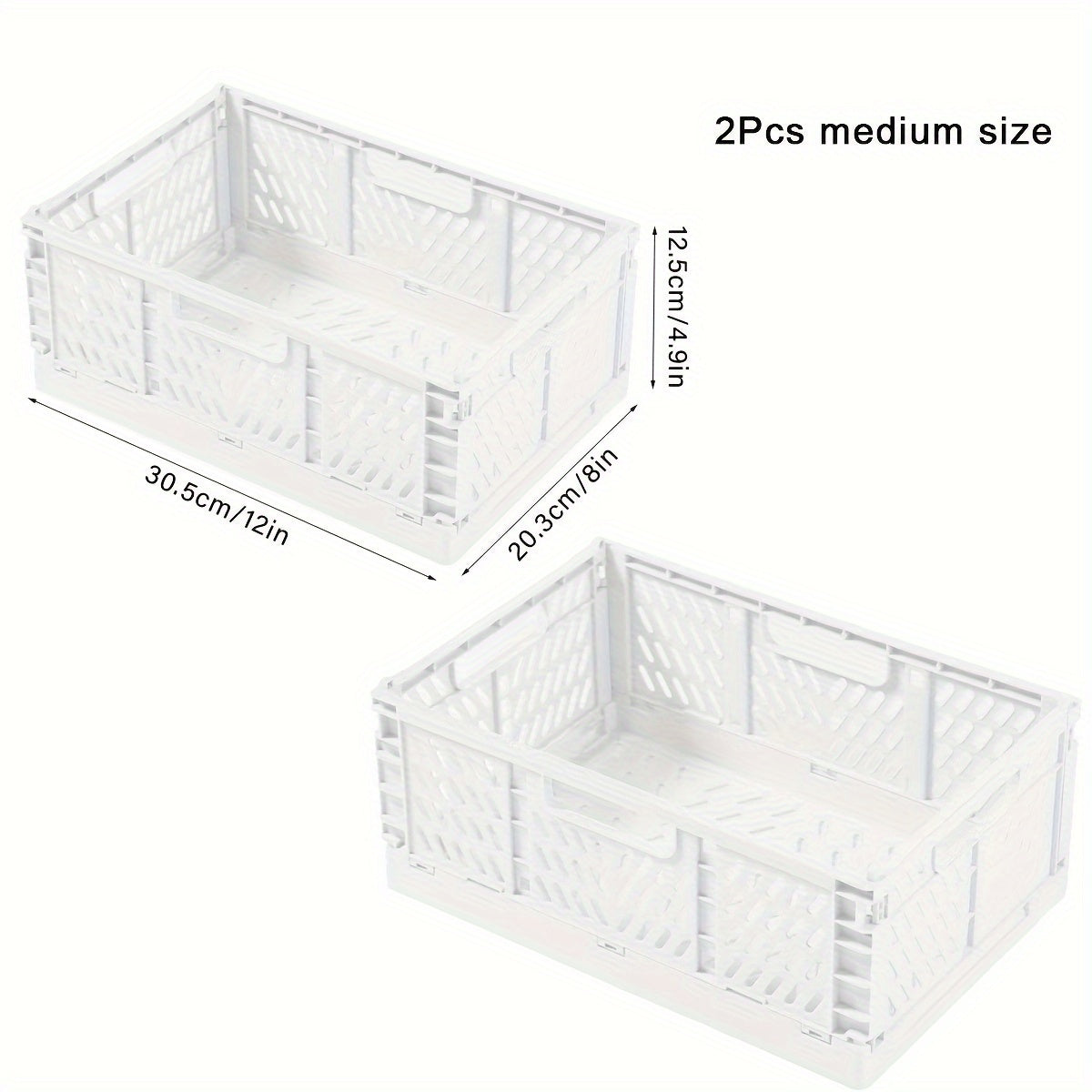 2-Pack Plastic Folding Storage Baskets with Handles, Stackable Organizers for Home - Mixed Color