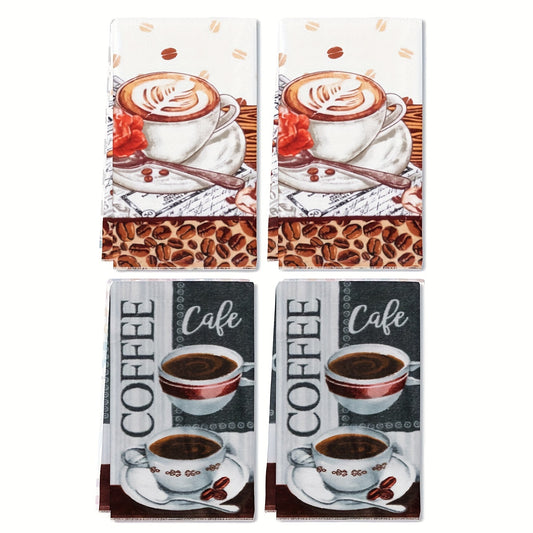 2 Coffee Lover's Kitchen Towels featuring Latte & Cappuccino Art - Perfect for Cafe Decor or Housewarming Gifts