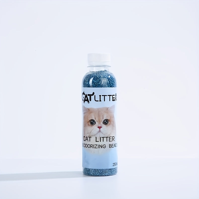 1 bottle of cat litter deodorizing beads made from natural plant-based activated carbon particles to eliminate odors, add a fresh fragrance to the litter box, and keep the pet environment