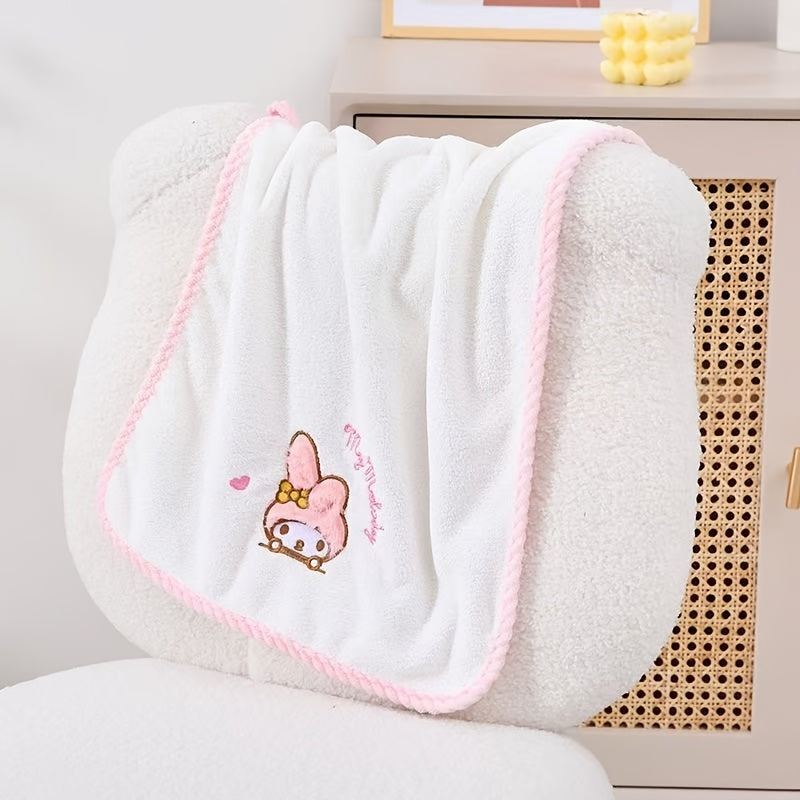 Contemporary cartoon-themed Hello Kitty and Friends plush bath towels in knit fabric made from a 40% cotton, 60% acrylic blend. Featuring a checkered pattern, low lint, 280gsm, and oblong shape, ideal for wash cloths.