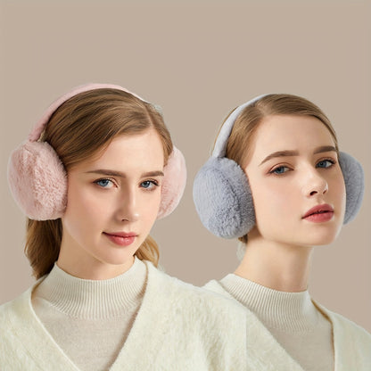 Set of 2 Women's Foldable Earmuffs in Solid Colors, Stylish and Portable Plush Warmth