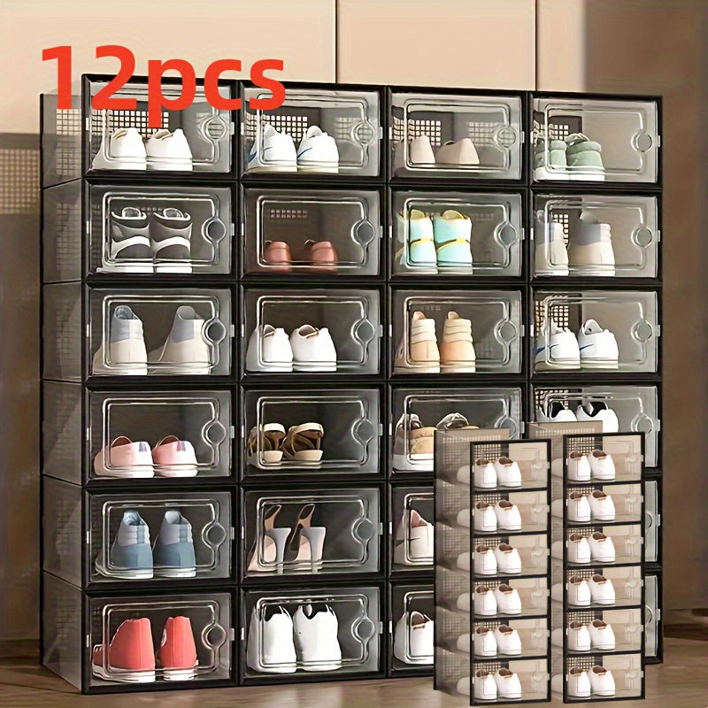 A range of multifunctional household furniture is available in sets of 4, 12, or 18 pieces. These stackable shoe rack storage boxes are waterproof and dustproof, making them perfect for sports shoes. The rectangular plastic shoe cabinets have snap