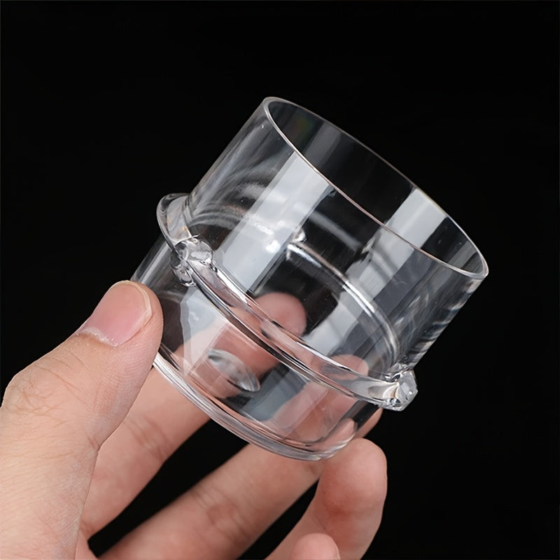 One piece of a transparent measuring cup with a plastic liquid addition cover and stirring pot cover, suitable for use with food grade mixers. Capacity: 100mL.