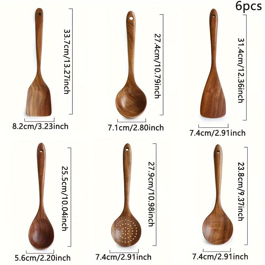 Set of 6 wooden spoons and 5 kitchen utensils for cooking in a classic wooden design. Ideal for any kitchen, this set includes a variety of essential cooking utensils.