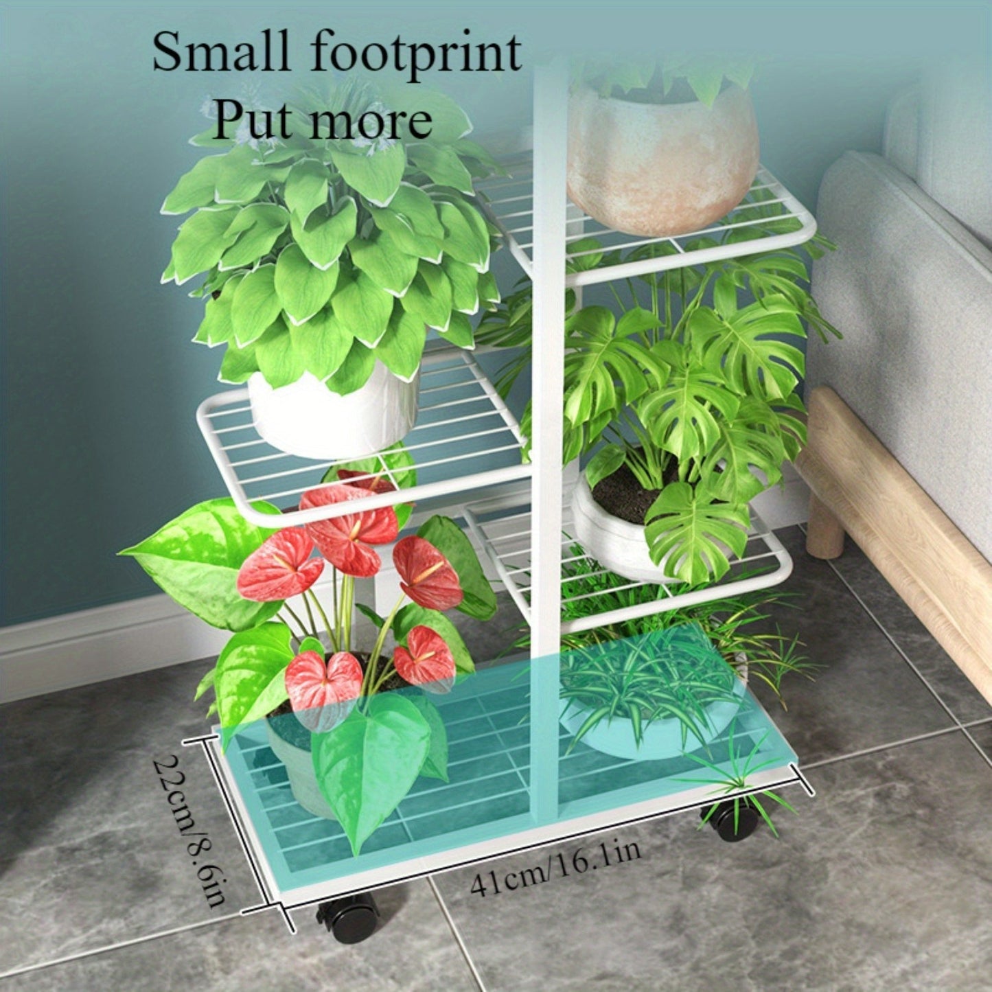 Multi-functional 6-Tier Metal Plant Stand with Wheels - Perfect for Indoor/Outdoor Use, Space-Saving Flower Pot Holder, Stylish Home Decor available in Black or White.