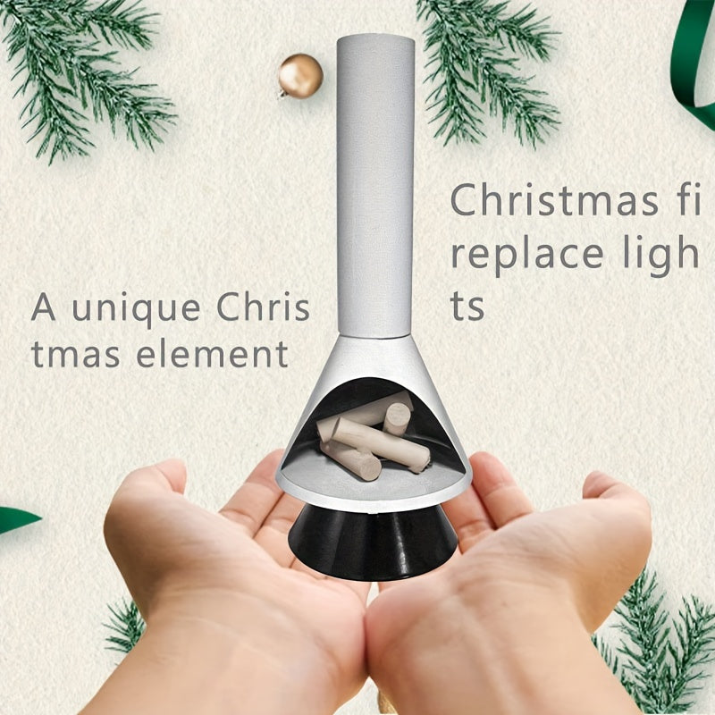 Vintage-style miniature LED fireplace with a freestanding metal Christmas wood stove light and flame effect. This decorative lamp is perfect for holiday home decor and includes a button battery.