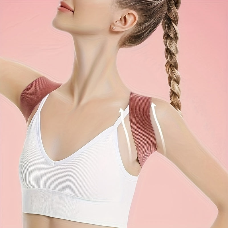 Breathable back brace for women with anti-slouching shoulder corrector and invisible open shoulder support made of knitted polyester fabric. Can be used as a chest strap replacement or as