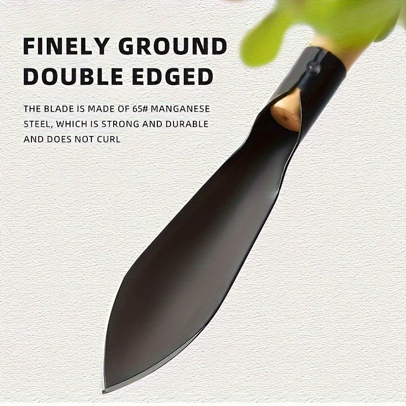 Pair of sturdy gardening shovels made of manganese steel, with ergonomic wooden grips for digging flowers and vegetables using manual power.