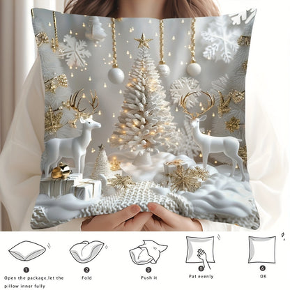 1 Christmas pillow cover with snowmen animal pattern, digital printed on one side, 44.96 cm x 44.96 cm, for sofa, living room, bedroom decoration (pillow insert not included).