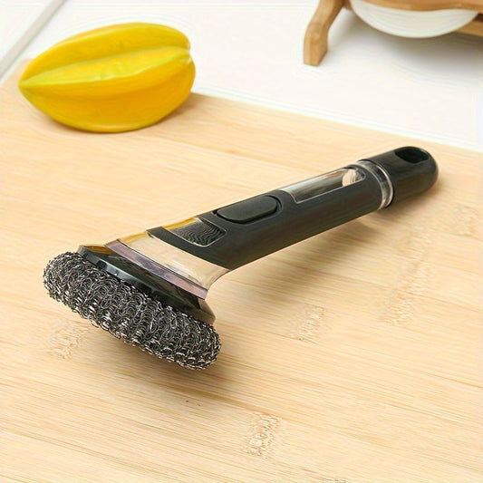 This essential kitchen tool is a durable and versatile cleaning brush with a built-in soap dispenser. Perfect for pots, pans, and dishes, this reusable scrubber is a must-have for any home.