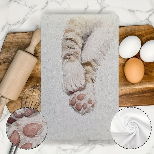 Set of 2 Ultra Soft Kitchen Towels featuring a Delicate Kitten Paw Print Design - Super Absorbent, Easy to Clean Dish and Hand Towels, Modern Coastal Theme, 40.64x60.96 cm, Kitchen Dish Towels