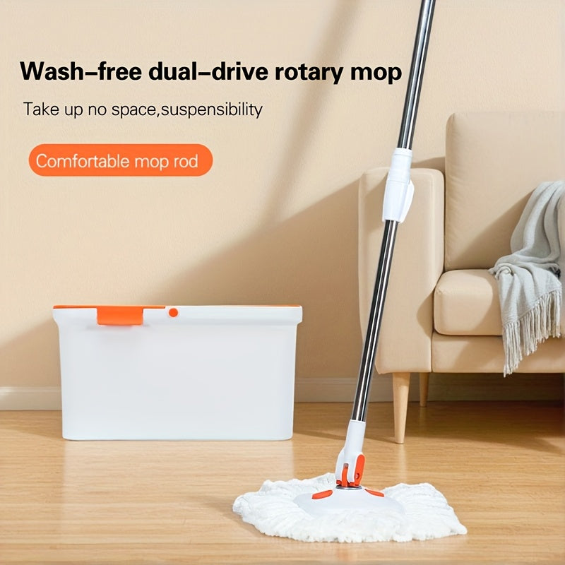 Stainless Steel and PP 360-Degree Rotating Mop and Bucket Set for Hands-Free Cleaning. Can be Used for Dry or Wet Cleaning in Bedroom, Bathroom, Kitchen, or Living Room. Easy to Change Head and Efficient Water Draining.