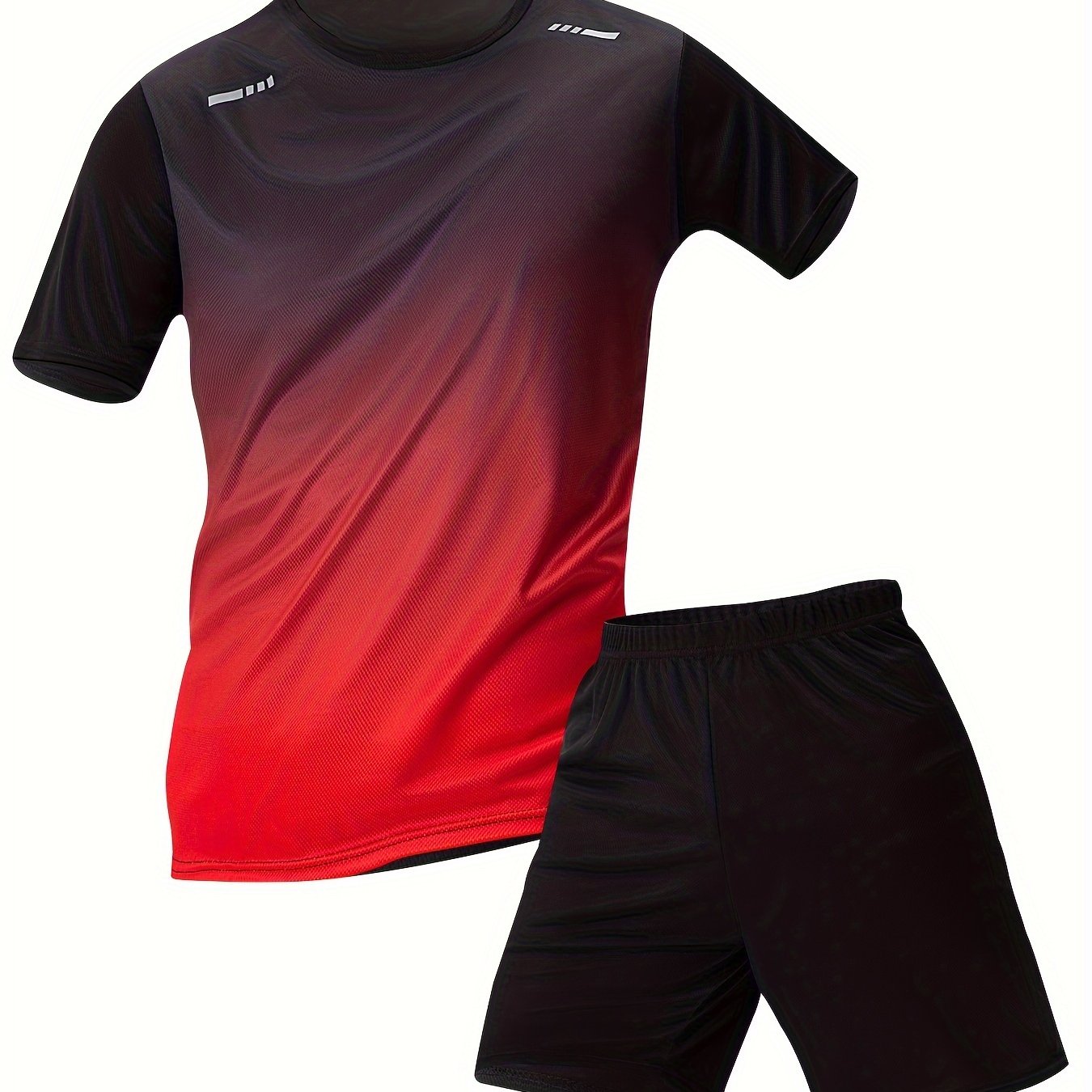 Men's 2-piece sportswear set with short sleeve top and shorts in gradient color, breathable and quick dry, regular fit.