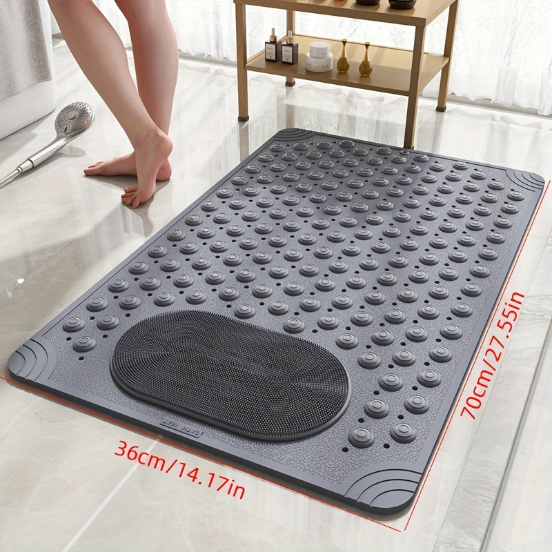 Keep your home bathroom safe and comfortable with the 1pc DONGYANG Anti-Slip Shower Stall Mat. This plush foot massage bath rug is made of PVC and non-woven material, featuring drain holes and suction cups for added security. The rectangular shape and