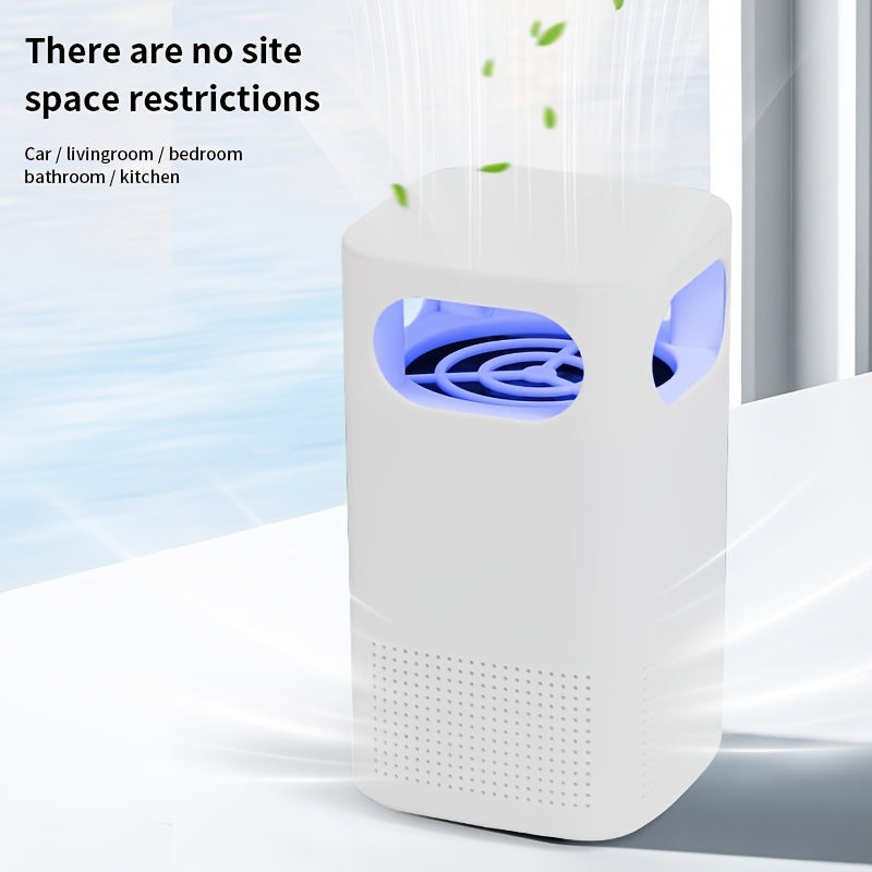 USB-powered air purifier with strong duct system, high-speed motors, quiet operation, and blue LED lights; ideal for bedroom, kitchen, and living room use.