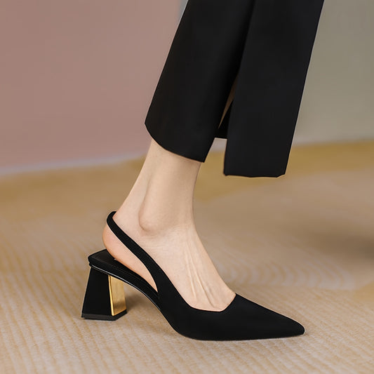 Women's fashionable, pointed-toe heels with ankle strap.