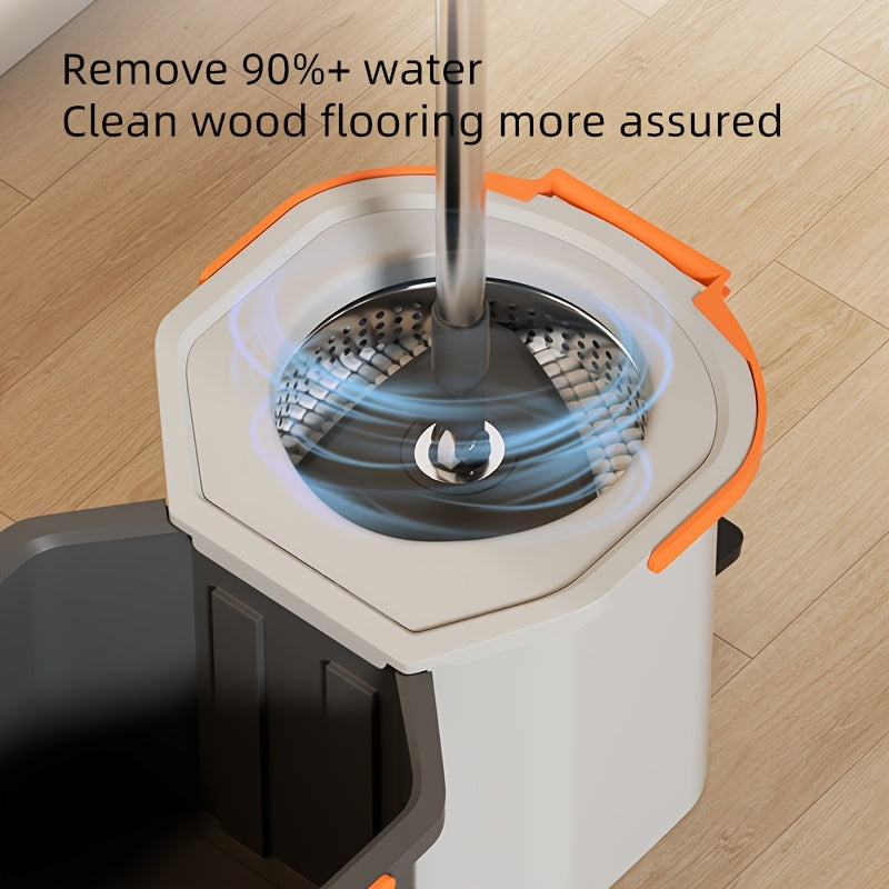 The EasyWring Microfiber Spin Mop and Bucket Set is perfect for cleaning your bedroom, bathroom, kitchen, and living room. It features a built-in cleaning solution compartment and operates manually without the need for electricity.