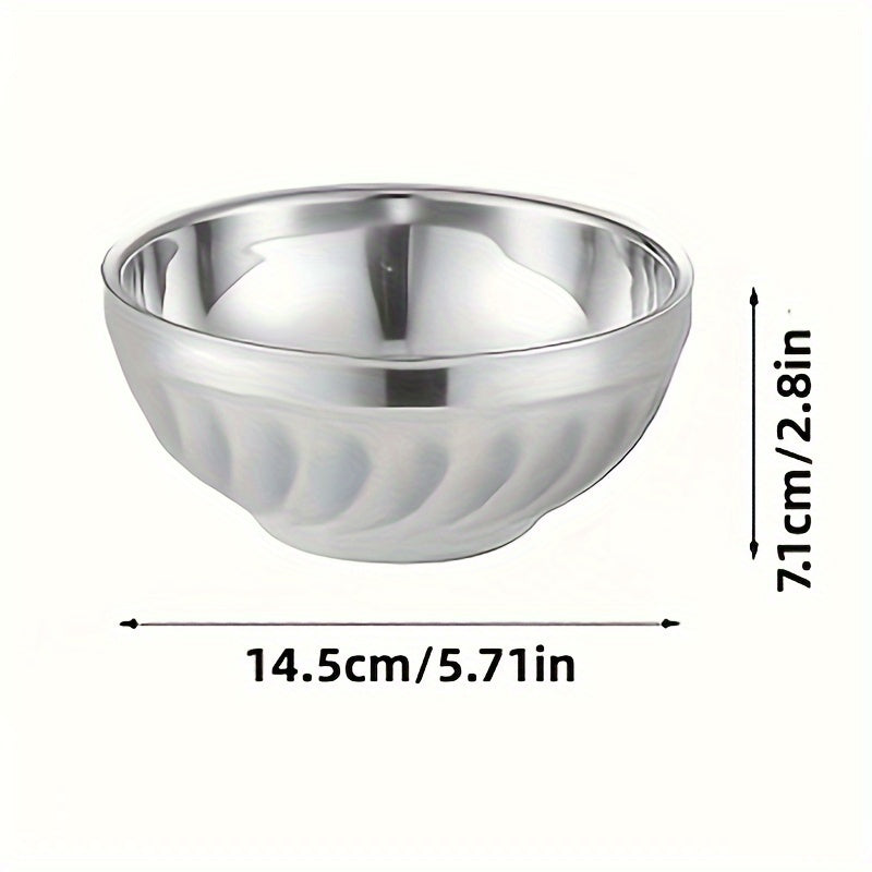 5 stainless steel bowls with double-layered heat insulation, suitable for serving salads, noodles, soups, desserts, and ice cream. Dishwasher safe and suitable for kitchen utensils and tableware.