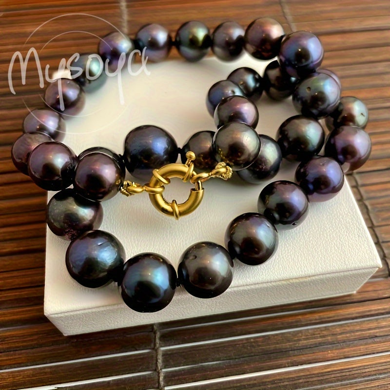 Celebrate Mother's Day with a MYSOYA 100% Handmade Natural Freshwater Black Pearl Necklace, 10-13mm, presented in an Elegant Gift Box - Ideal for Birthdays, Weddings, and Anniversaries.