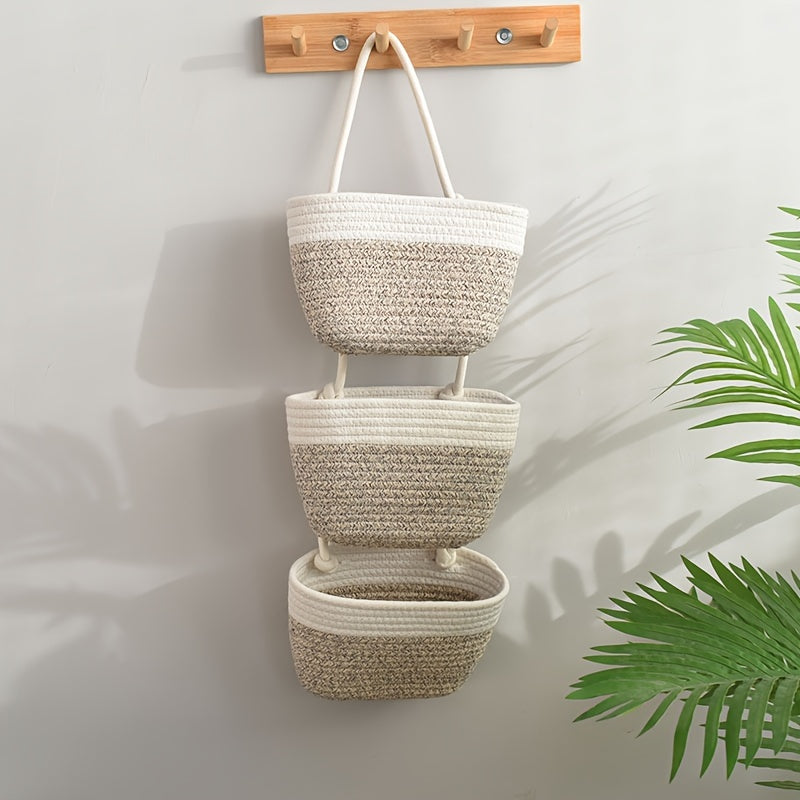 Foldable 3-Layer Wall Hanging Storage Basket for Cosmetics, Toiletries, Underwear, Socks, and More