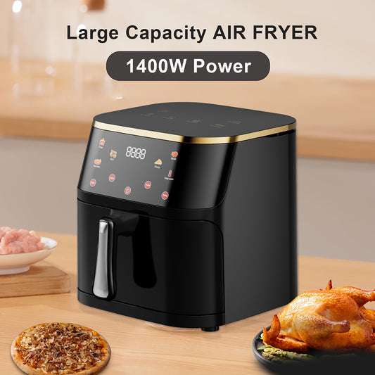 Large 8L Digital Air Fryer with 6-in-1 functions - Quiet, Nonstick, Dishwasher Safe, Stainless Steel/Plastic.